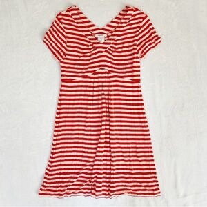 Red and White Striped Midi Dress K.Jordan Large V-Neck Spring Summer Dress